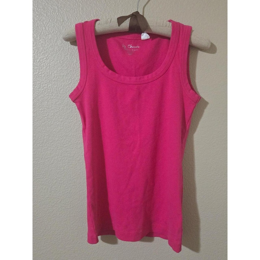 Chicos Ribbed Knit Tank Top Hot Pink Cotton Blend Sleeveless Size 0